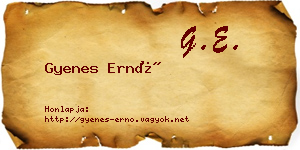Gyenes Ernő névjegykártya